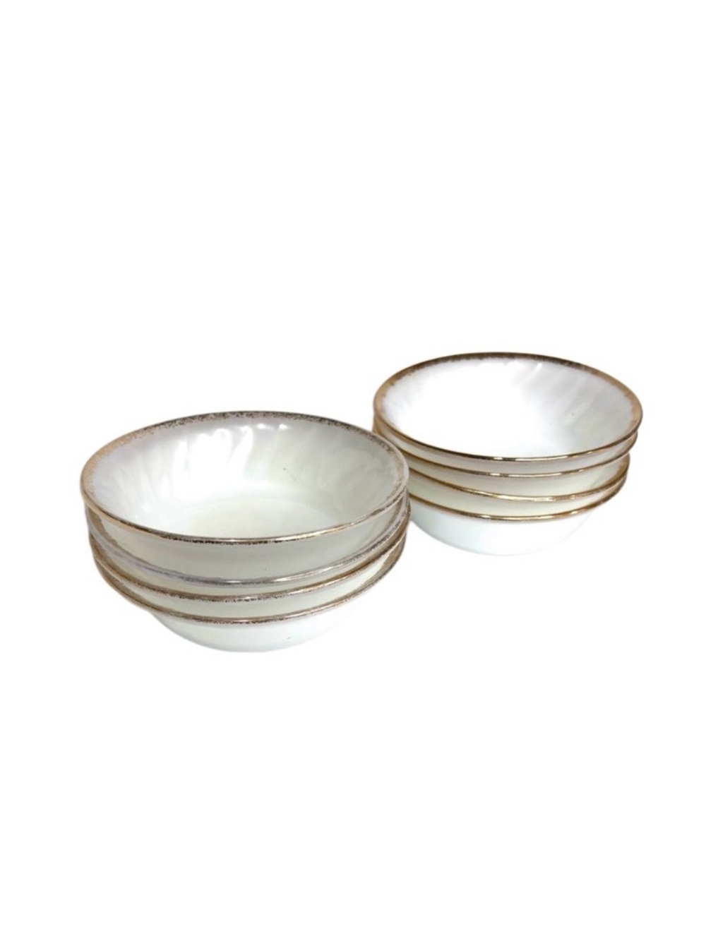 Vintage Fire King Milk Glass Berry Bowls Set of 8 Gold Trim Swirl Dessert Bowls